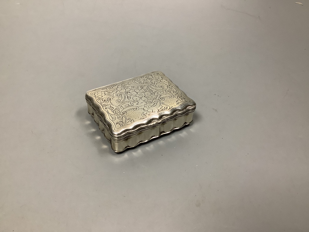 A late 19th/early 20th century Hanau? engraved white metal snuff box